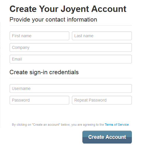 Joyent Sign Up Form